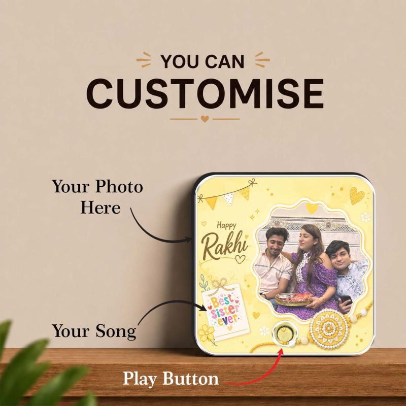 Personalized Rakhi Gift for Brother & Sister, Custom Musical Fridge Magnet with Photo & Song, Audio Message Gift Rechargeable Sound Magnet